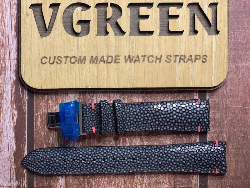 Stingray Leather Watch Strap - Black For Zenith Defy Classic El Primero