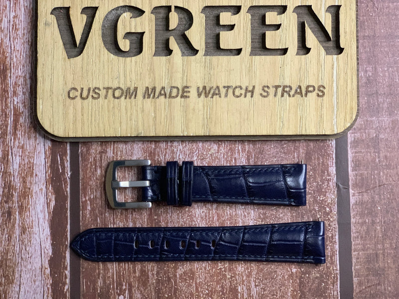 Crocodile Leather Watch Strap - Dark Blue For Tissot T055417A