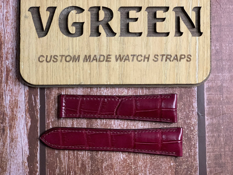 Crocodile Leather Watch Strap - Burgundy For Breitling Montbrillant Datora.
