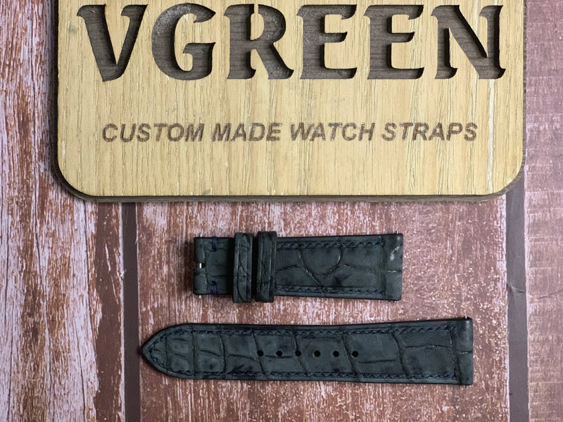 Nubuck Crocodile Leather Watch Strap - Black