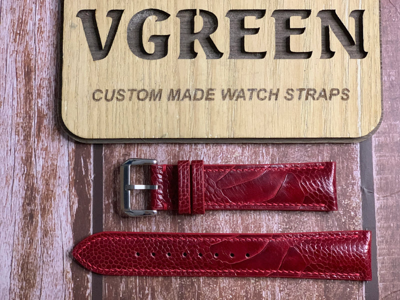 Ostrich Leg Leather Watch Strap - Red For  Hamilton