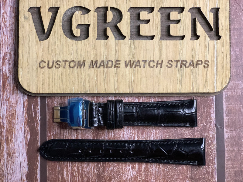 Crocodile Leather Watch Strap - Black For Longines Flagship Heritage Moonphase