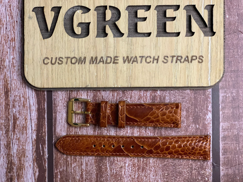 Ostrich Leg Leather Watch Strap - Rooibos Tea For original gold plated Lecoultre Futurematic