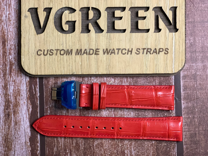 Crocodile Leather Watch Strap - Red For Christopher Ward Bel canto