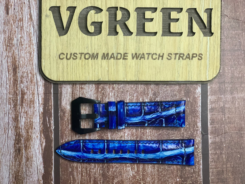 Crocodile Leather Watch Strap - Electric Blue For an all-black skeleton Epos Sophistiquee