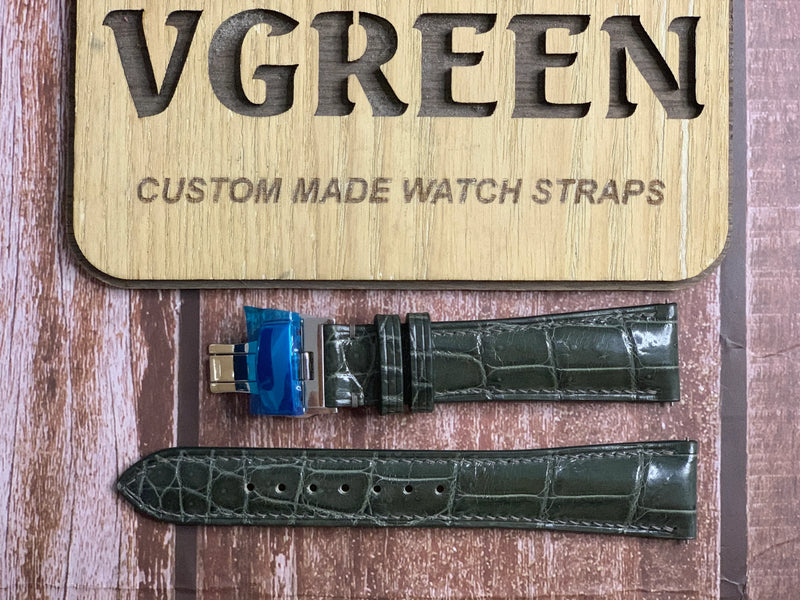 Crocodile Leather Watch Strap - Dark Sage  For a Breitling Navitimer 41