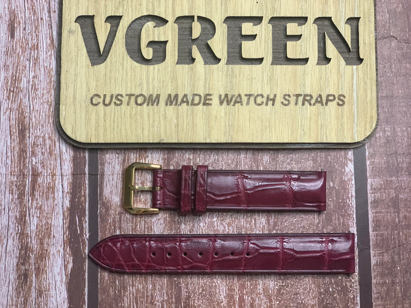 Crocodile Leather Watch Strap - Burgundy