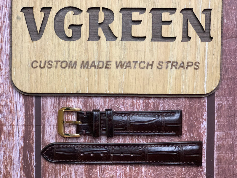 Crocodile Leather Watch Strap - Brown For Omega Seamaster De Ville