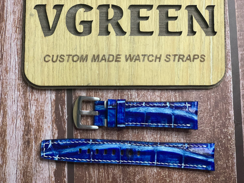 Crocodile Leather Watch Strap - Electric Blue For Wyler Wetta Ermetico