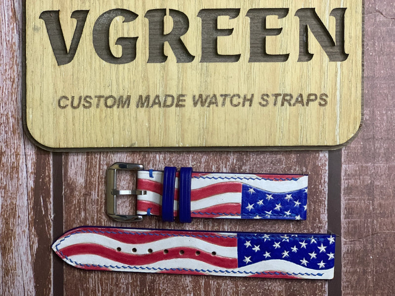 USA Flag - Engraved Leather Watch Straps For Omega Speedmaster Professional