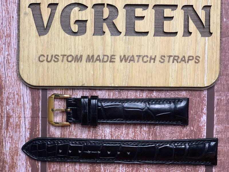 Crocodile Leather Watch Strap - Black