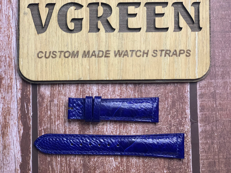 Ostrich Leg Leather Watch Strap - Blue For Franck Muller 6850 Gold Curvex Sunset