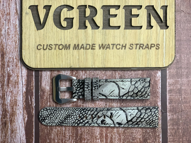 Ostrich Leg Stonewash Leather Watch Strap - Gray