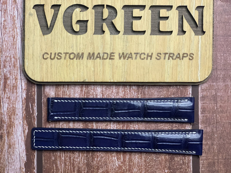 Crocodile Leather Watch Strap - Dark Blue For Voor Breitling