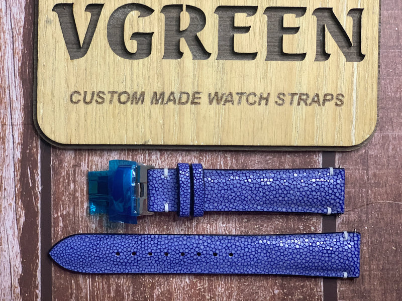 Stingray Leather Watch Strap - Blue For tag Heuer Monaco