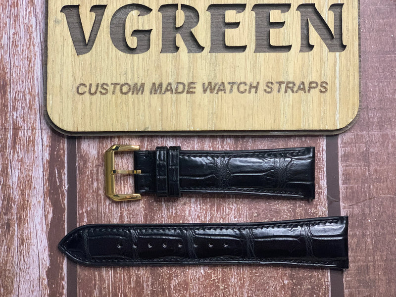 Crocodile Leather Watch Strap - Black For Christopher Ward C15 Automatic