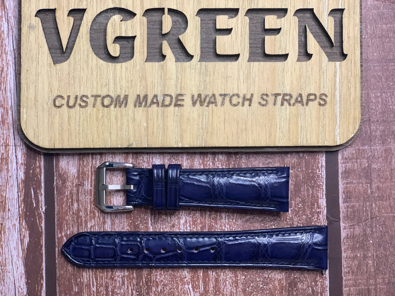 Crocodile Leather Watch Strap - Dark Blue For Omega De Ville Prestige Automatic Unisex Watch