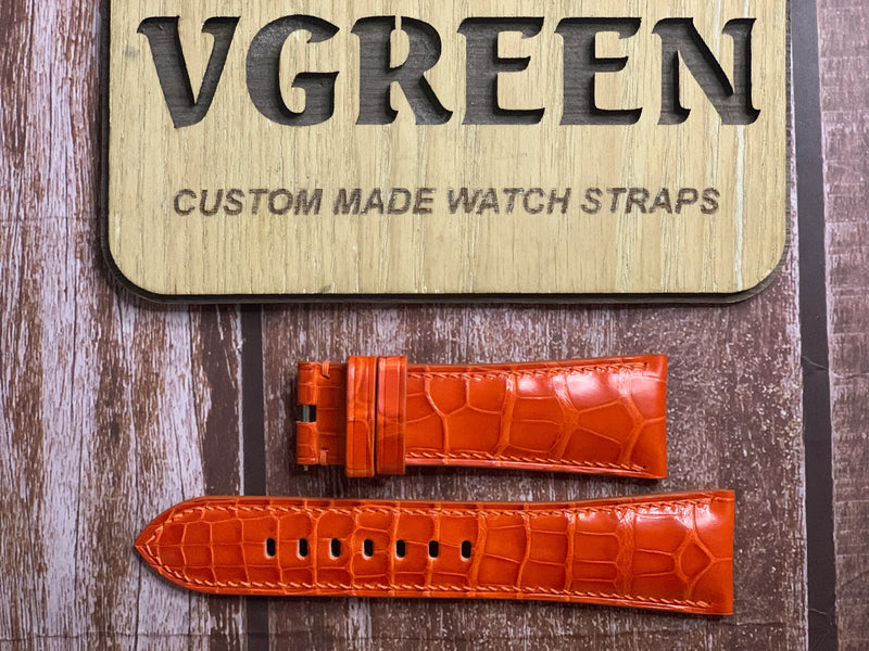 Crocodile Leather Watch Strap - Orange For Panerai Radiomir Black Seal Case Diameter