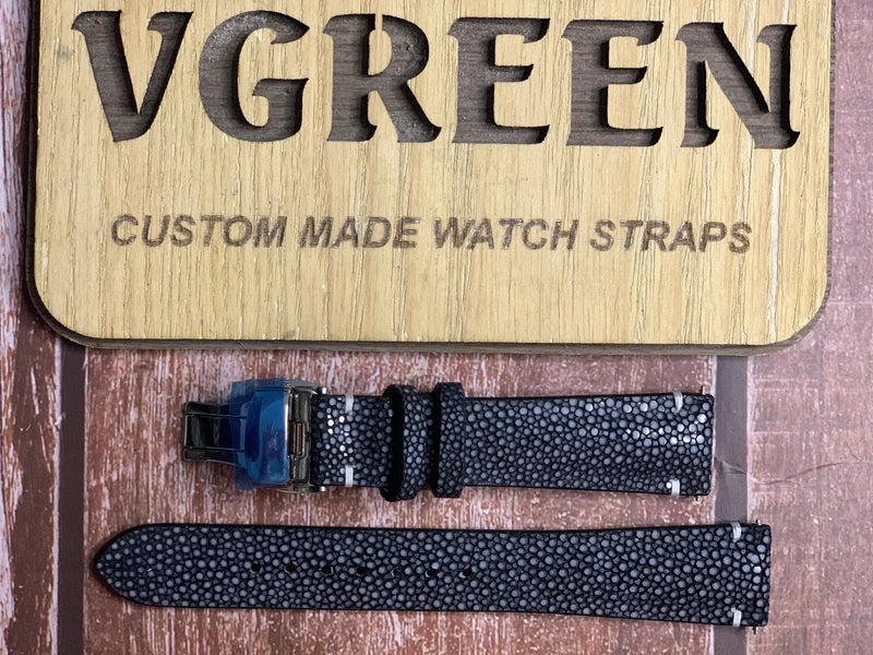 Stingray Leather Watch Strap - Black For Oris Big Crown Pointer Date