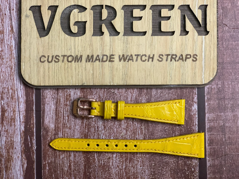 Crocodile Leather Watch Strap - Yellow  For Patek Philippe Diamond Ribbon