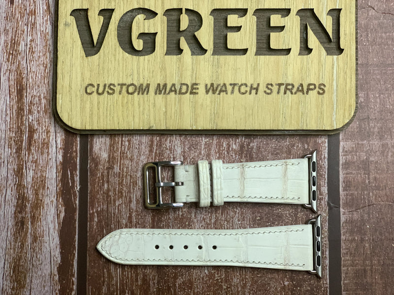 Crocodile Leather Watch Strap - Sand White for Apple Watch