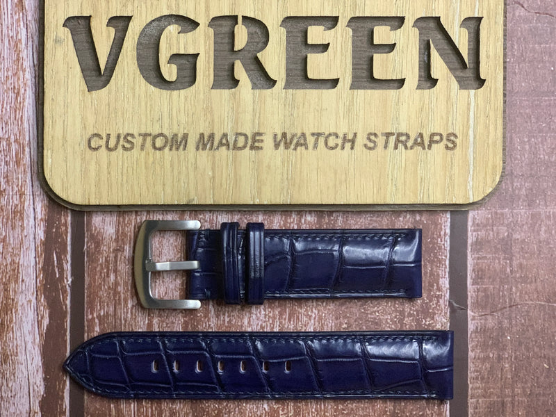 Crocodile Leather Watch Strap - Dark Blue For Movado ESQ