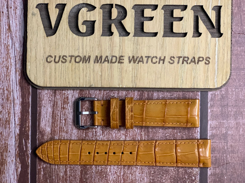 Crocodile Leather Watch Strap - Light Brown  For Hamilton Viewmatic
