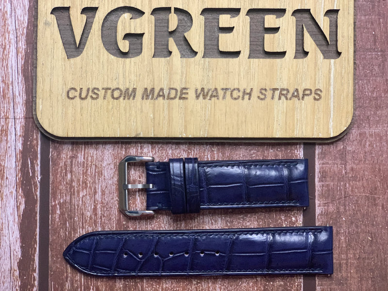Crocodile Leather Watch Strap - Dark Blue For Citizen Blue Angel Skyhawk watch Model AT8020-03L