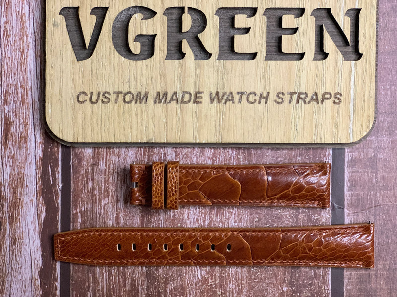 Ostrich Leg Leather Watch Strap - Rooibos Tea for PHOIBOS Argo Bronze 200M Automatic Diver Watch PY057H Spiral Sunray Purple