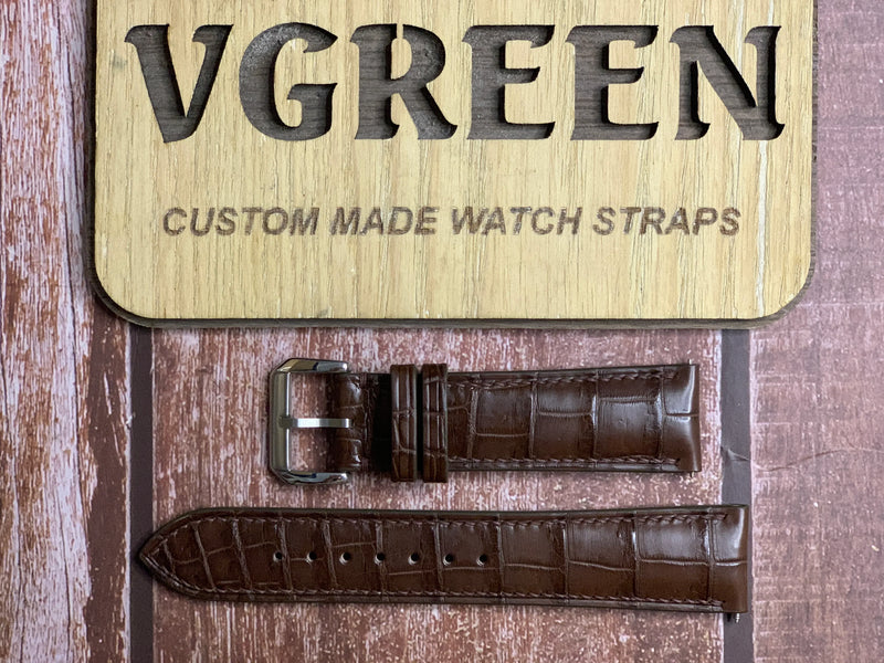 Crocodile Leather Watch Strap - Brown For Breitling Chronometer Chronomat