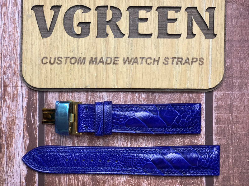 Ostrich Leg Leather Watch Strap - Blue For Invicta