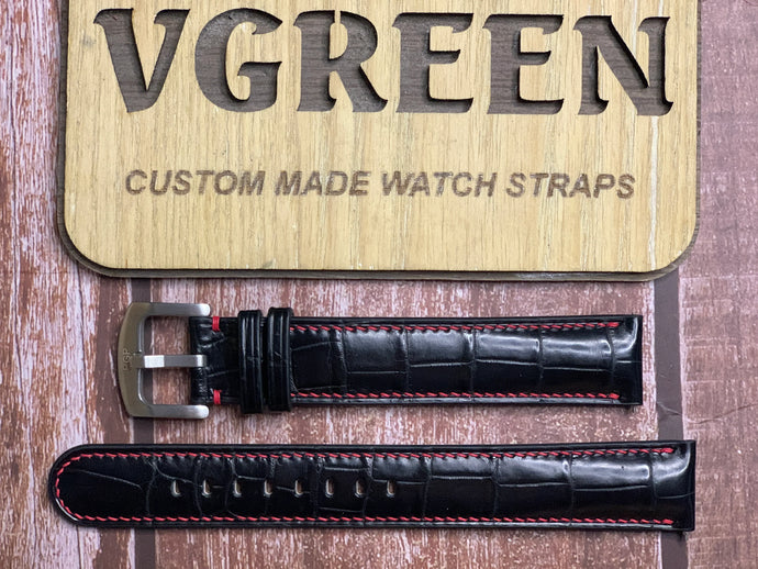 Crocodile Leather Watch Strap - Black