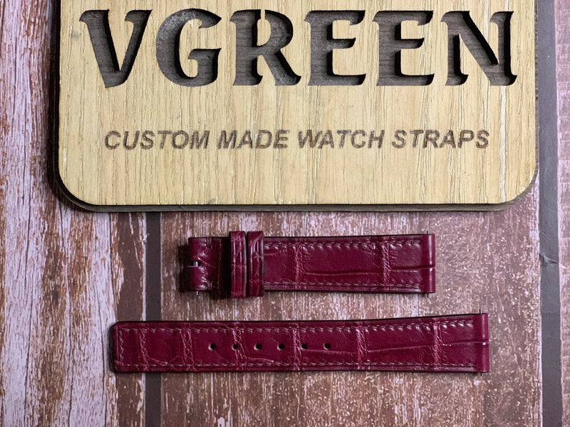 Crocodile Leather Watch Strap - Burgundy for Omega SEAMASTER Jubilee 1987 BA 196.750 MZ