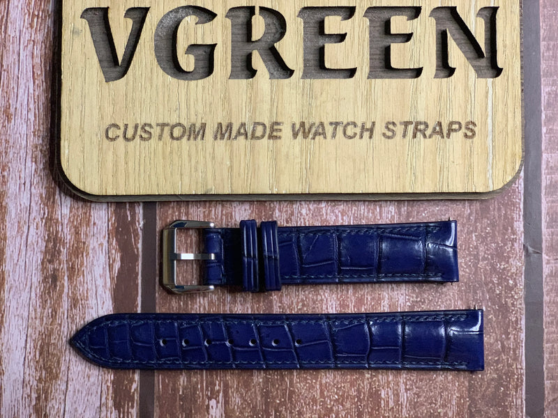 Crocodile Leather Watch Strap - Dark Blue For 1969 Rolex Oyster Perpetual