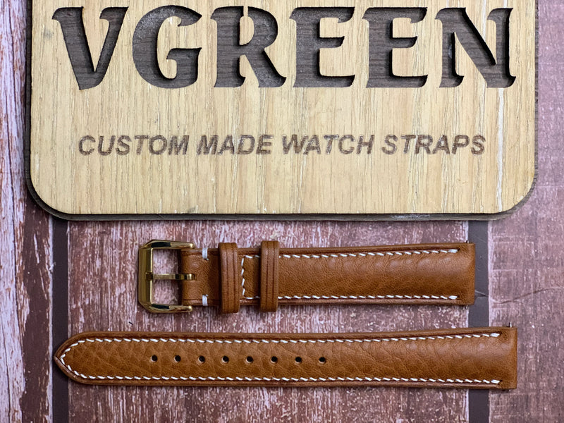 Minerva Box Leather Watch Strap - Brown for Longines Caliber 19A Circa 1952 Gold
