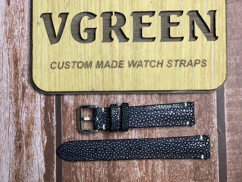 Stingray Leather Watch Strap - Black  For JLC Reverso Classique