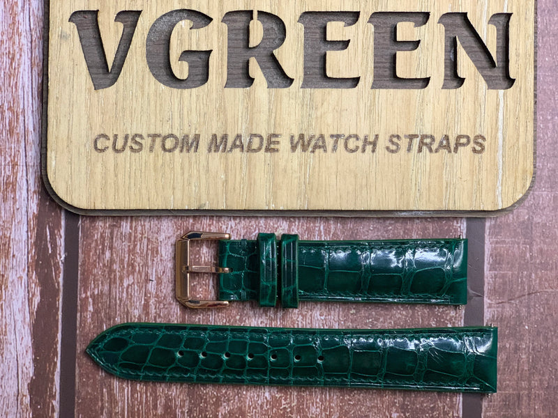 Crocodile Leather Watch Strap - Green For Cellini Rolex model 50515