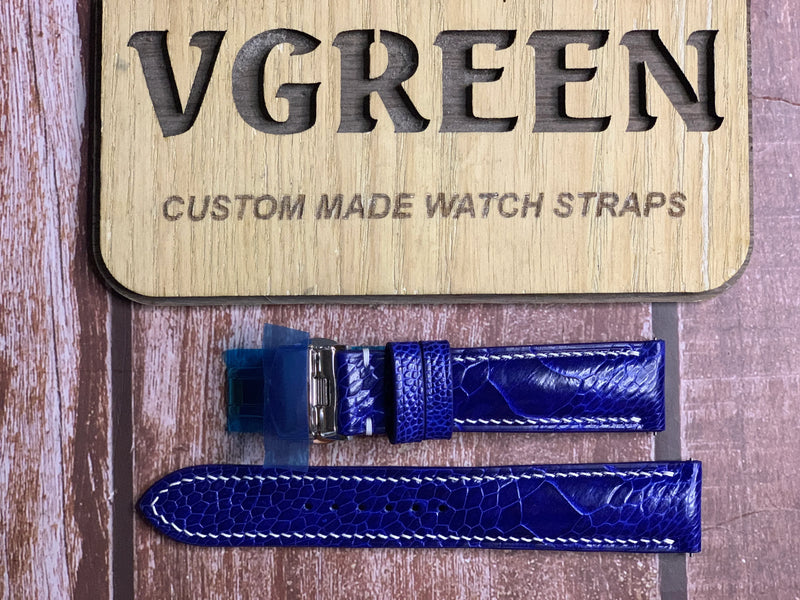 Ostrich Leg Leather Watch Strap - Blue