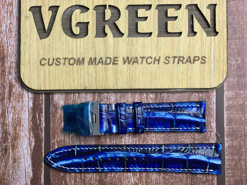 Crocodile Leather Watch Strap - Electric Blue