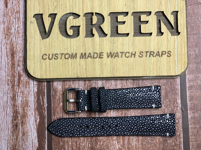 Stingray Leather Watch Strap - Black For Junghans Max Bill Bauhaus