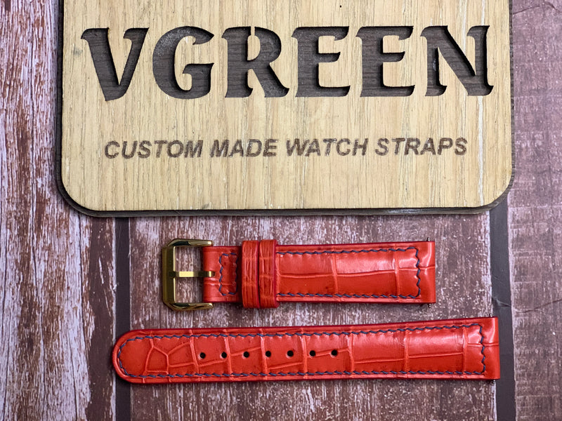 Crocodile Leather Watch Strap - Red For a 1963 Seagull