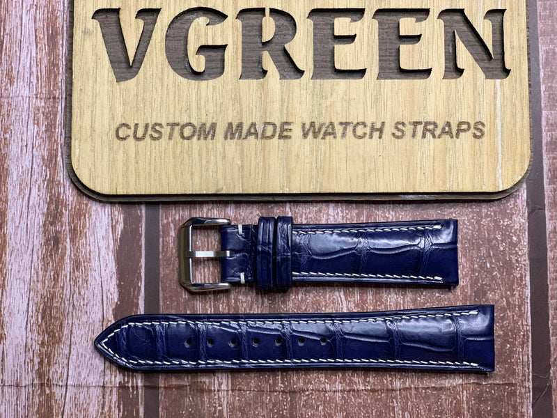 Crocodile Leather Watch Strap - Dark Blue For IWC 3717 Spitfire