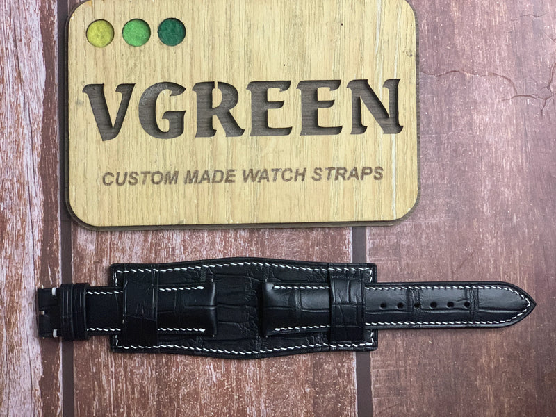 Crocodile Leather Watch Strap - Black for SUPEROCEAN Breitling Superocean HERITAGE B20 AUTOMATIC 42