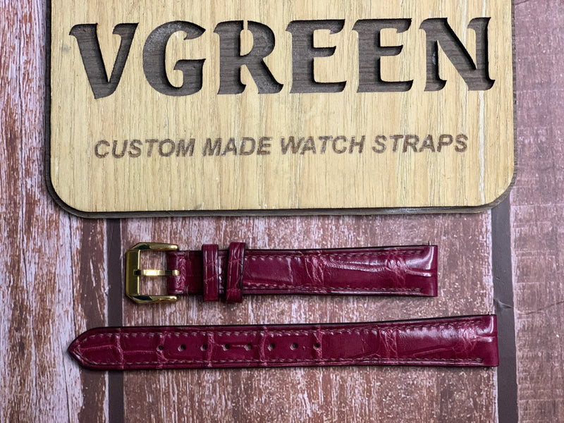 Crocodile Leather Watch Strap - Burgundy For Longines self winding watch 1958