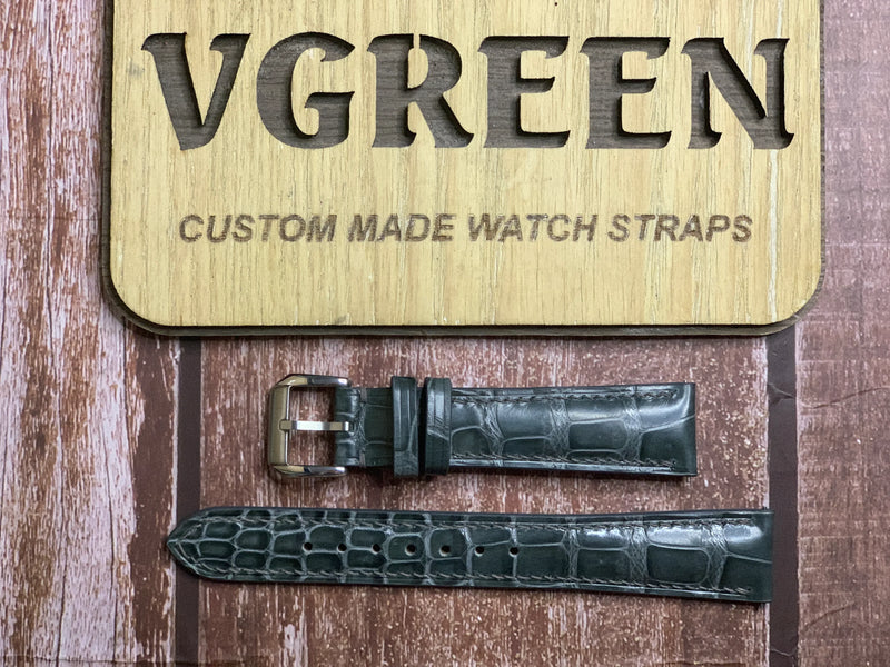 Crocodile Leather Watch Strap - Dark Sage For 1981 Rolex air king 5500 34mm case