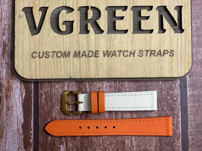 Swift Leather Watch Strap - Orange/White for March Lab ladies watch
