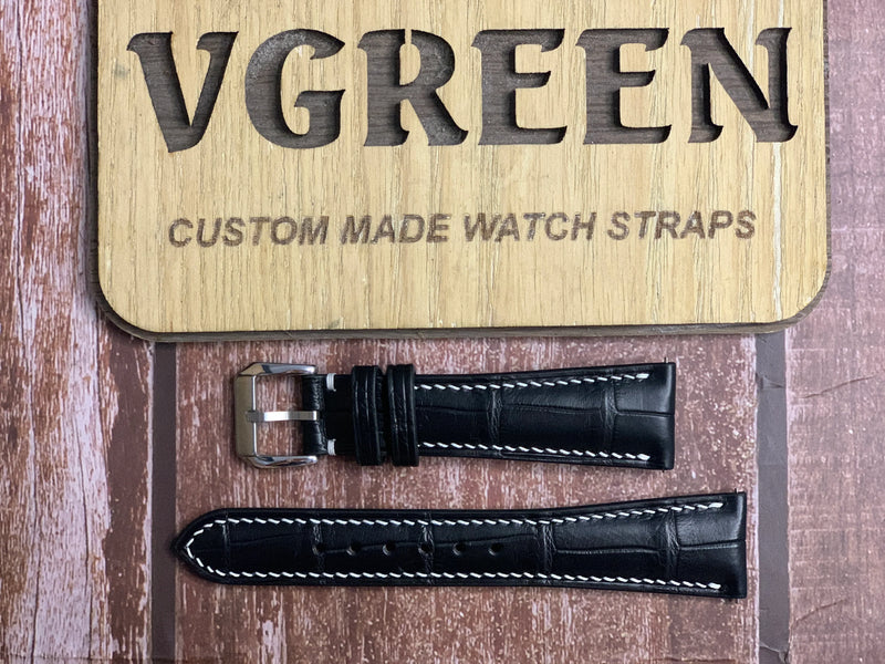 Crocodile Leather Watch Strap - Black