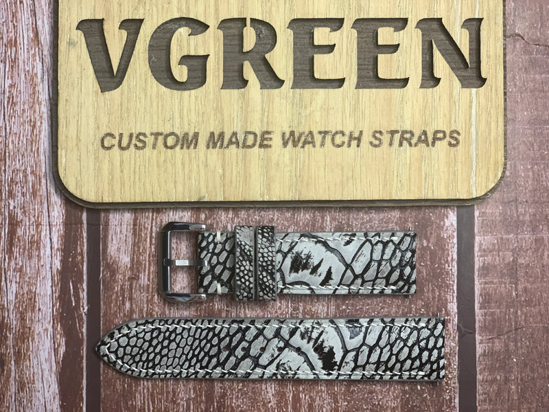 Ostrich Leg Stonewash Leather Watch Strap - Gray