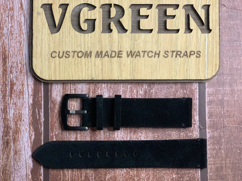 Suede Leather Watch Strap - Black For Tudor Black Bay Bronze