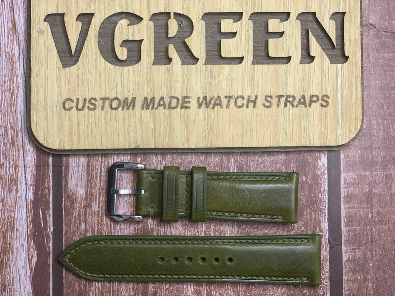 Badalassi Wax Leather Watch Strap - Olive Green For a Citizen Eco-Drive E101-R007734